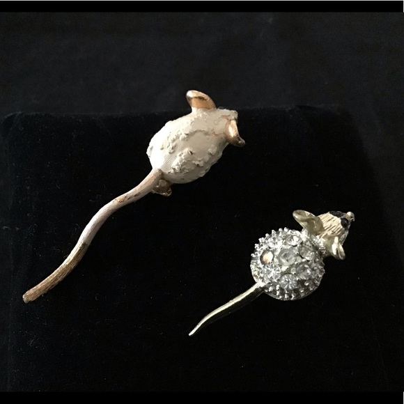 2 VINTAGE MICE TACK PIN BROOCHES - Picture 3 of 8